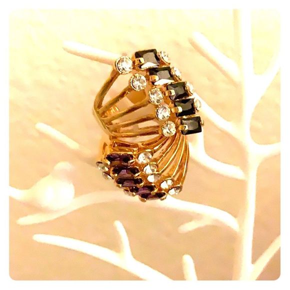 NWT Lavender/black gold statement cocktail ring - Picture 1 of 5